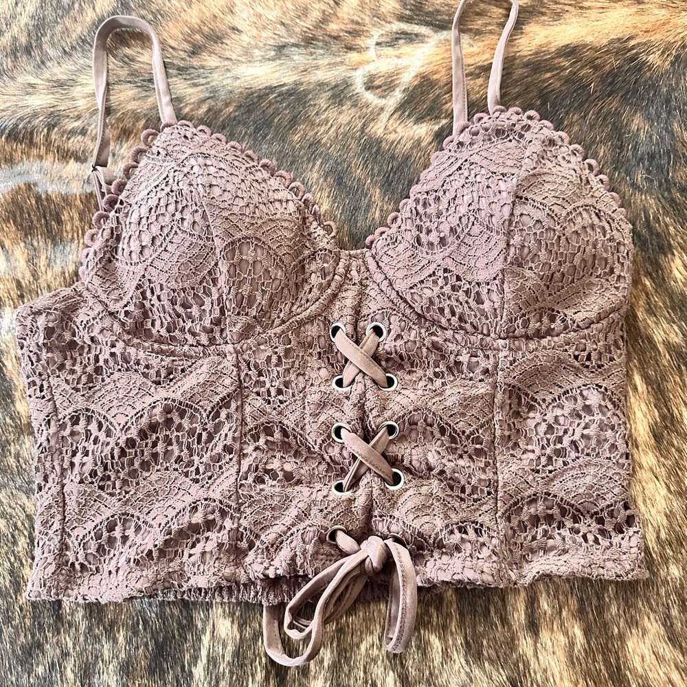 Haute Monde Smocked Crochet Top in Brown